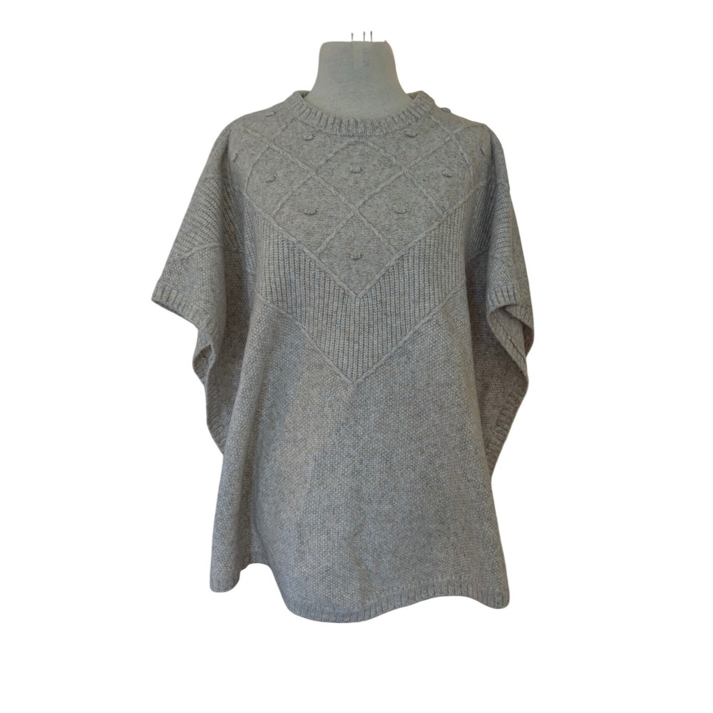 LOFT Poncho Sweater Women M/L Beige‎ Oatmeal Knit Minimalist Cottagecore Cozy